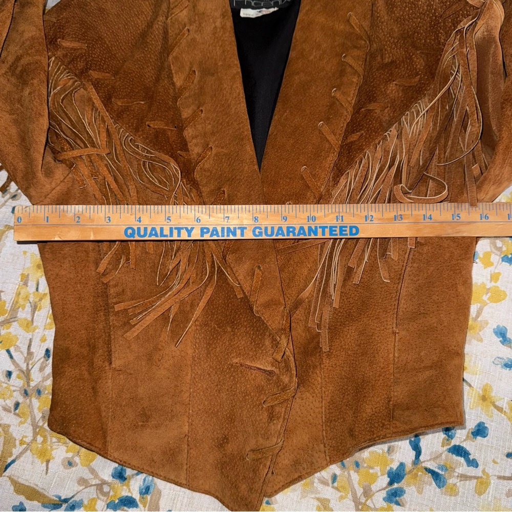 Vintage Phoenix USA Tan Fringed Women's Genuine Pig Split Jacket Blazer Medium - Picture 12 of 16
